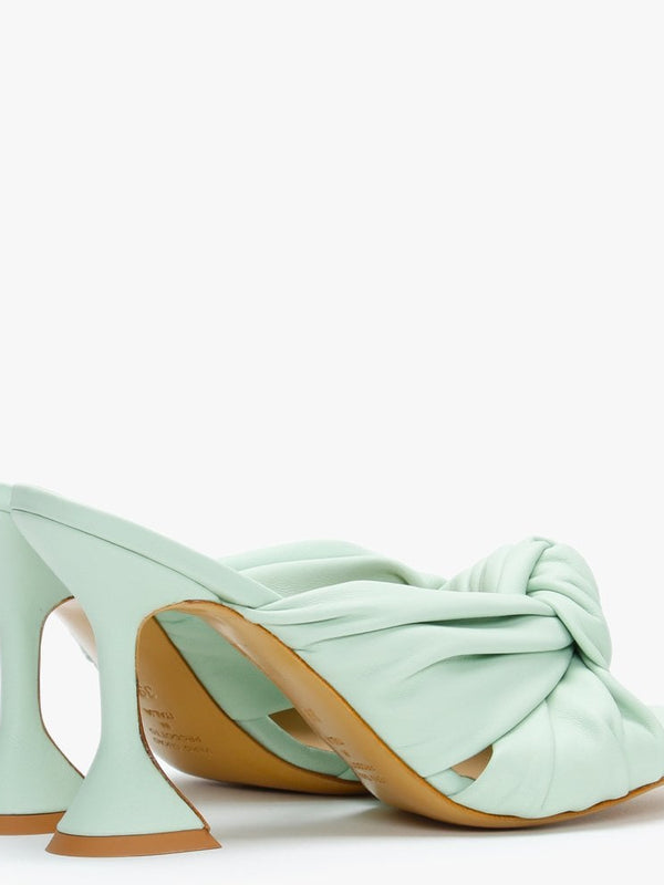 Arockstar Green Leather Heeled Mules