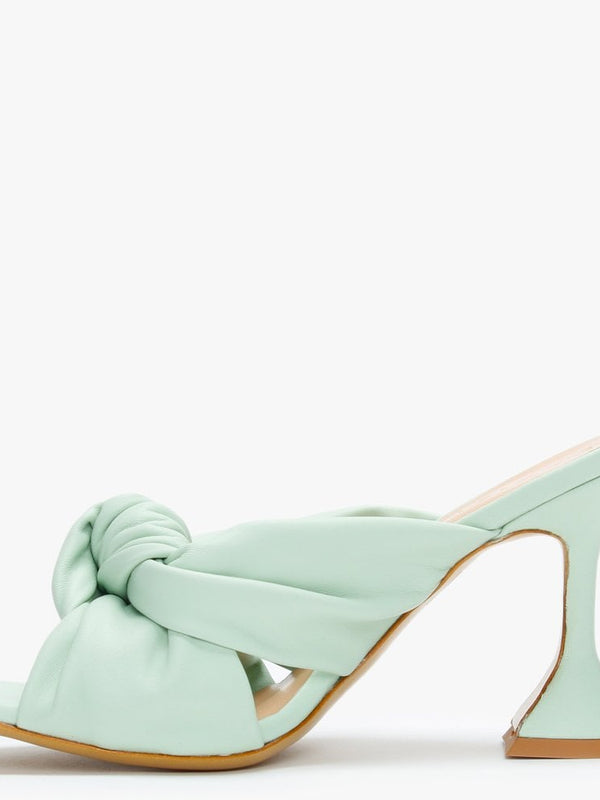 Arockstar Green Leather Heeled Mules