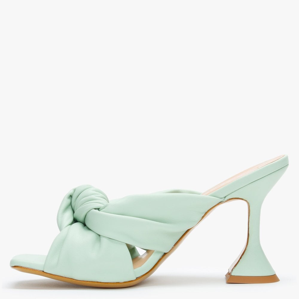 Arockstar Green Leather Heeled Mules