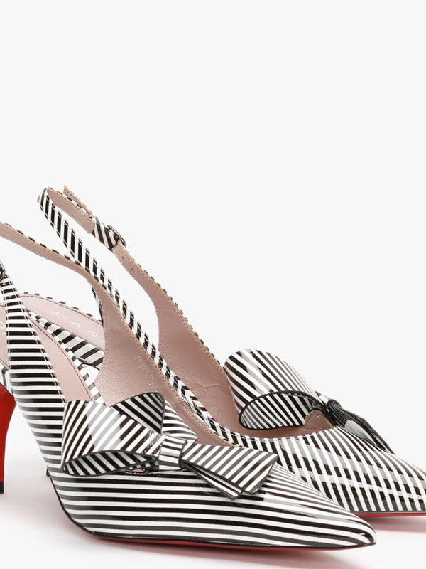 Sized Striped White Leather Bow Sling Back Heels