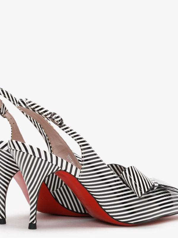 Sized Striped White Leather Bow Sling Back Heels