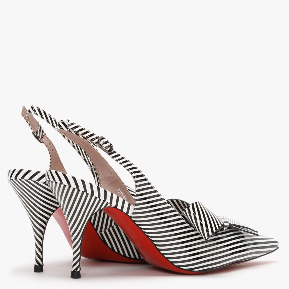 Sized Striped White Leather Bow Sling Back Heels