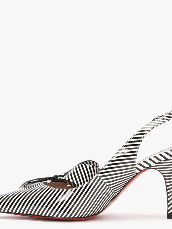 Sized Striped White Leather Bow Sling Back Heels