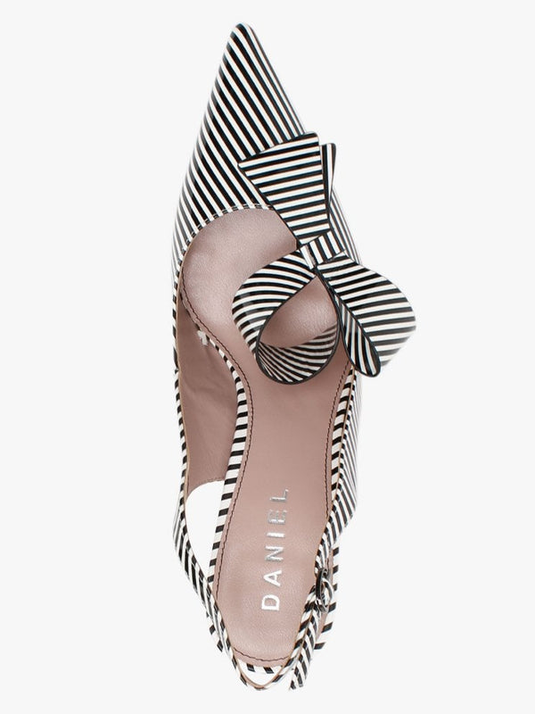 Sized Striped White Leather Bow Sling Back Heels