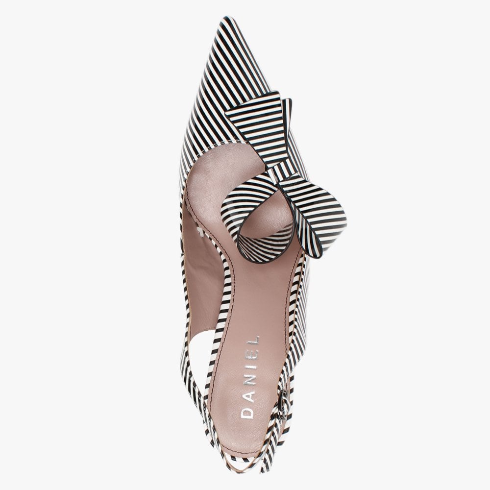 Sized Striped White Leather Bow Sling Back Heels