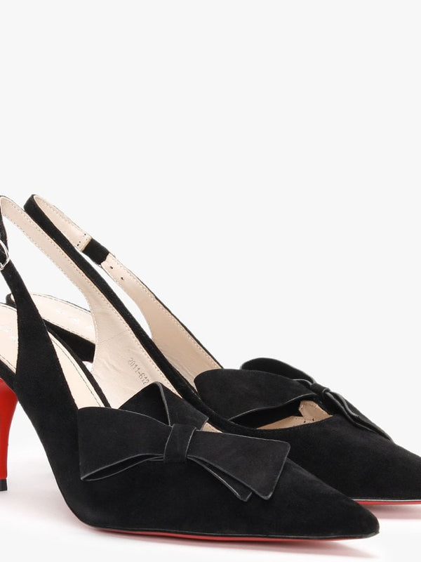 Sized Black Suede Bow Sling Back Heels