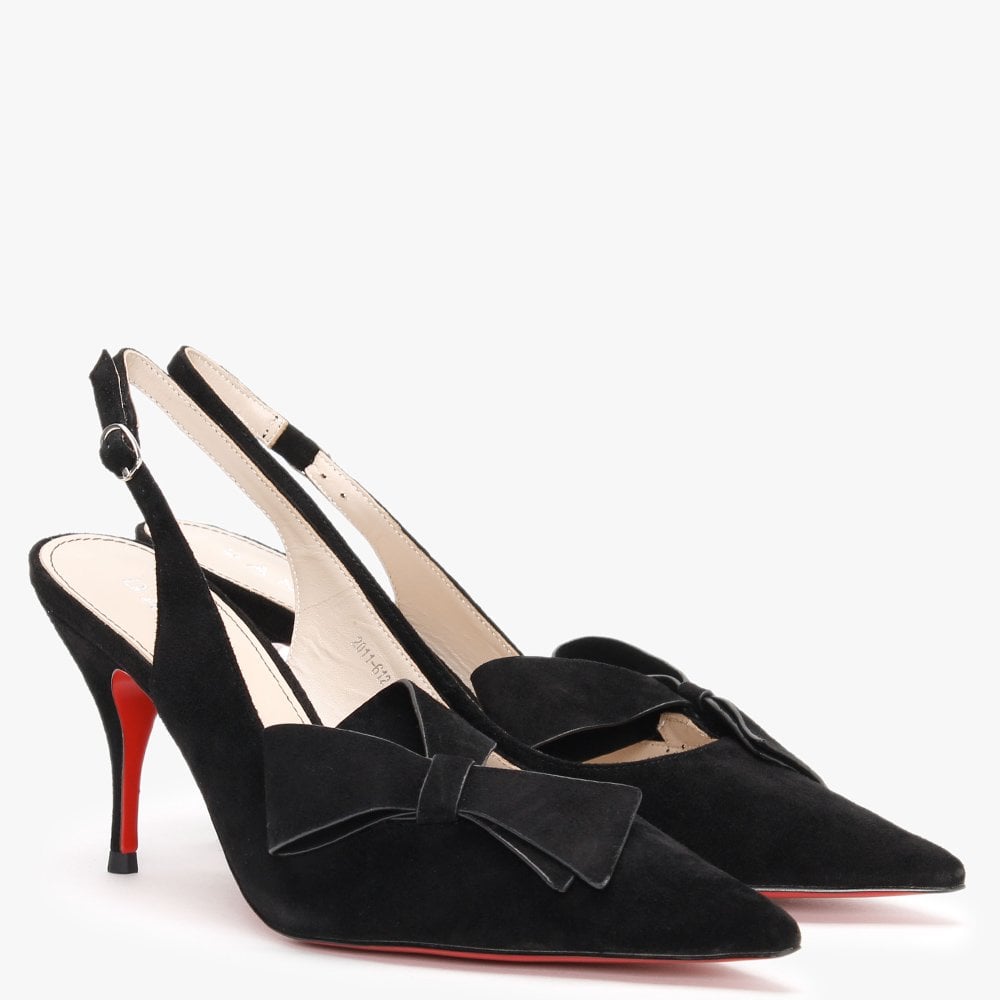 Sized Black Suede Bow Sling Back Heels