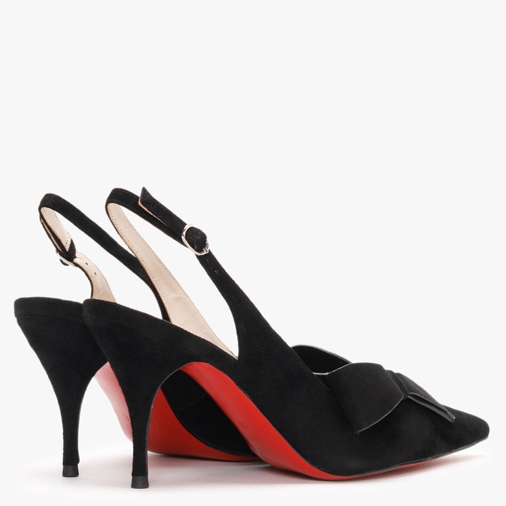 Sized Black Suede Bow Sling Back Heels