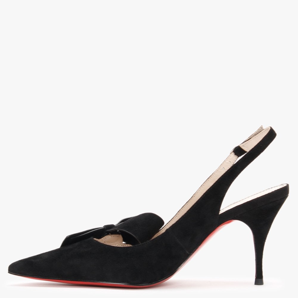 Sized Black Suede Bow Sling Back Heels