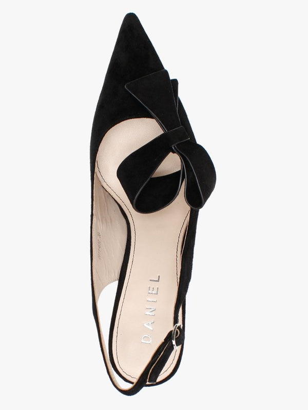 Sized Black Suede Bow Sling Back Heels