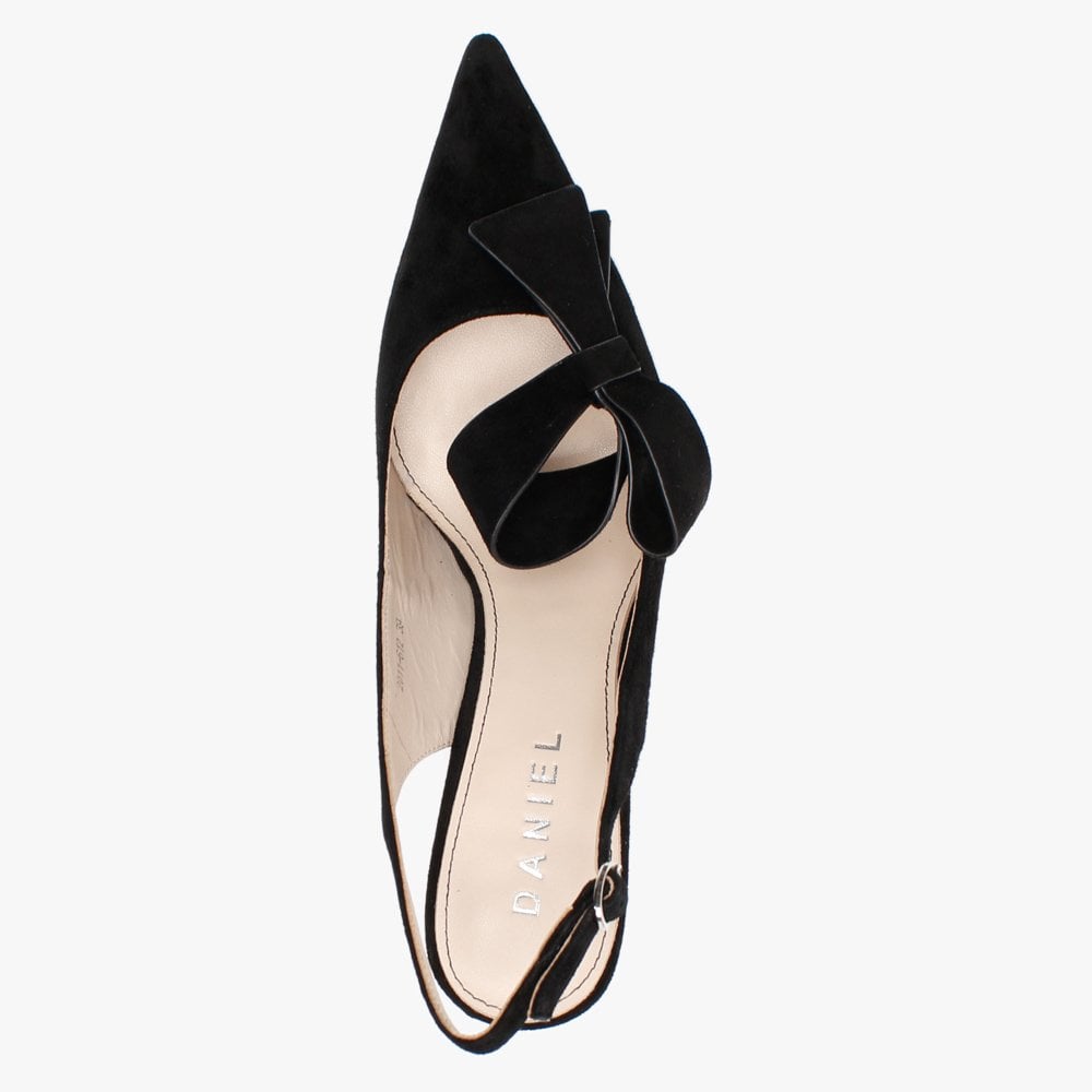 Sized Black Suede Bow Sling Back Heels
