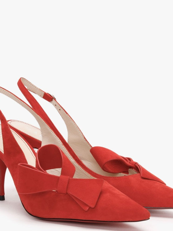 Sized Red Suede Bow Sling Back Heels
