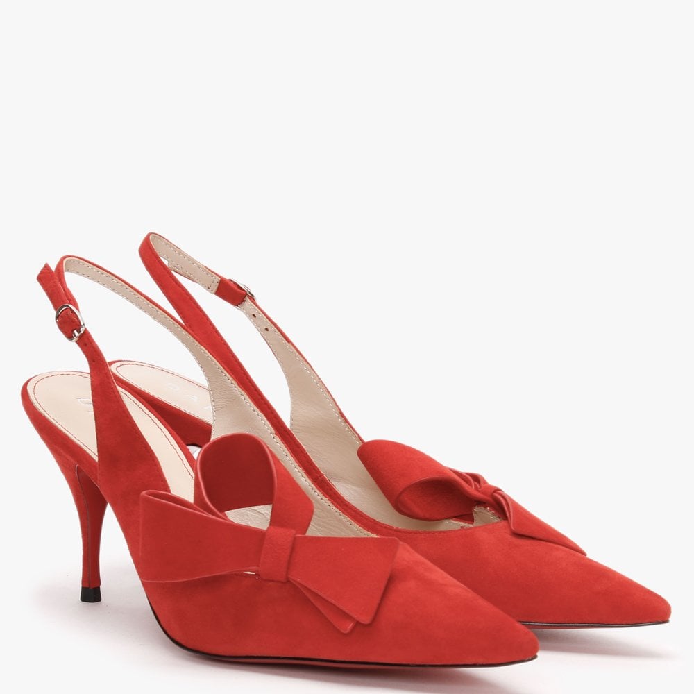 Sized Red Suede Bow Sling Back Heels