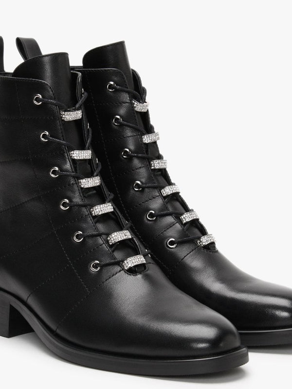 Sace Black Leather Diamante Ankle Boots