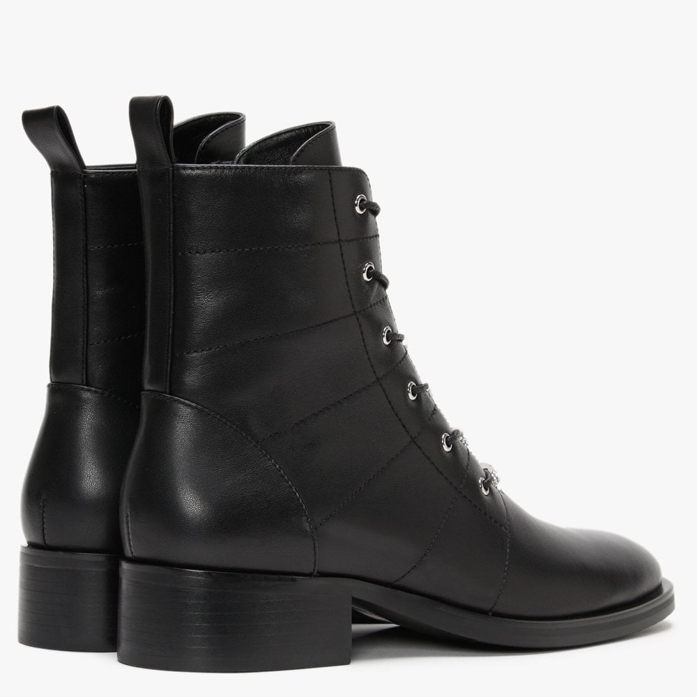Sace Black Leather Diamante Ankle Boots