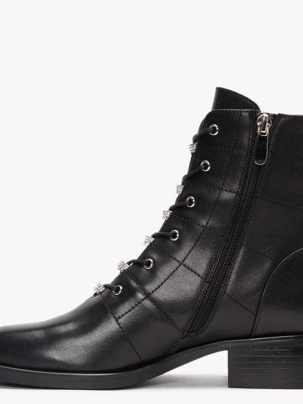 Sace Black Leather Diamante Ankle Boots