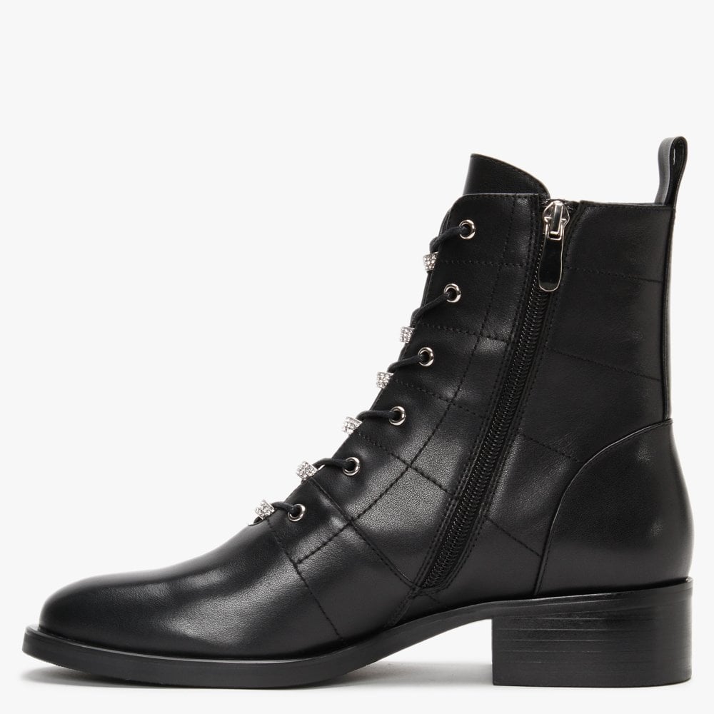 Sace Black Leather Diamante Ankle Boots