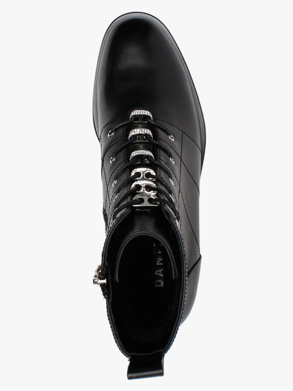 Sace Black Leather Diamante Ankle Boots