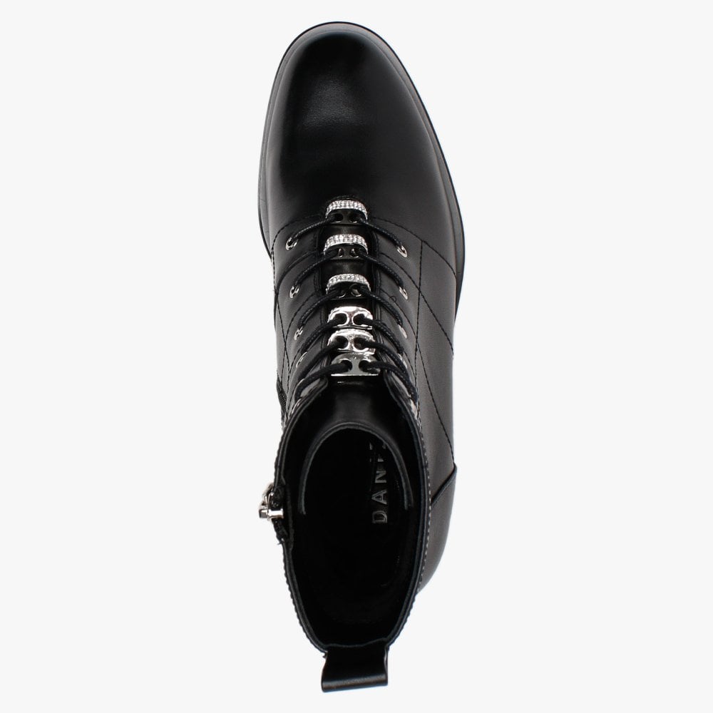Sace Black Leather Diamante Ankle Boots