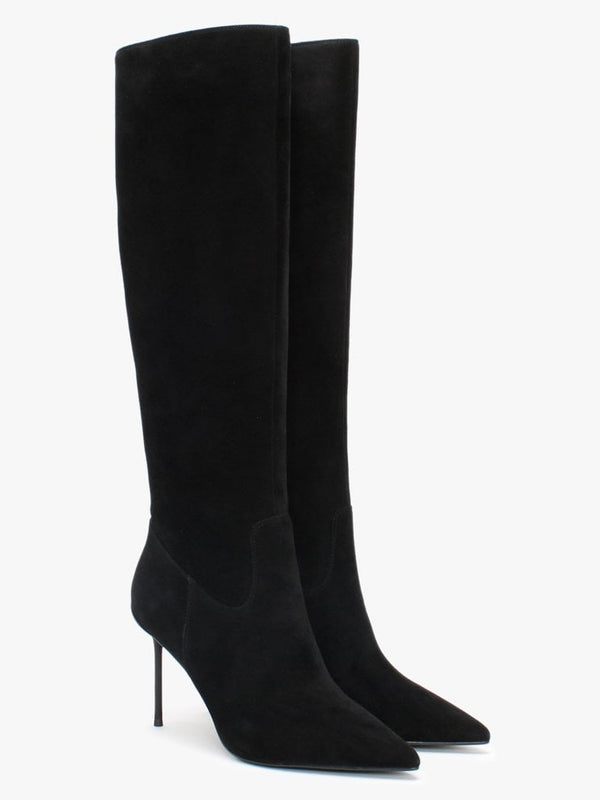 Slimmy Black Suede Knee Boots