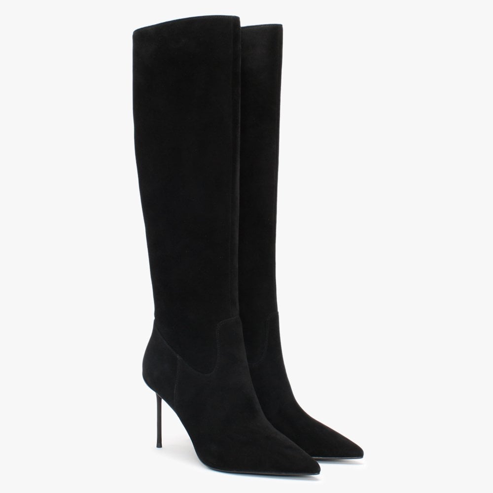 Slimmy Black Suede Knee Boots