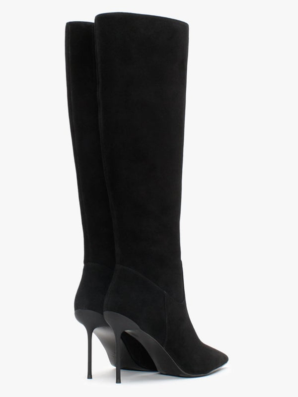 Slimmy Black Suede Knee Boots
