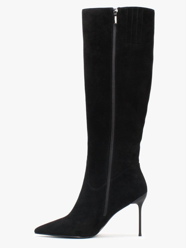 Slimmy Black Suede Knee Boots