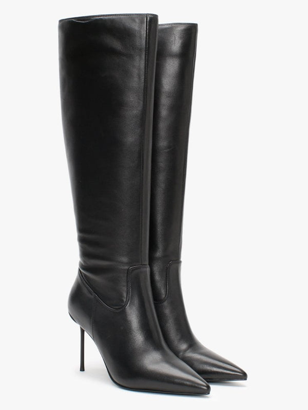Slimmy Black Leather Knee Boots