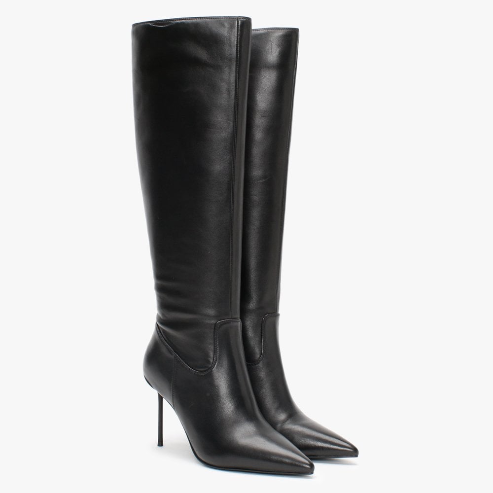 Slimmy Black Leather Knee Boots