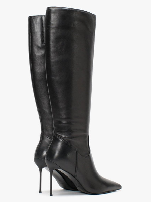 Slimmy Black Leather Knee Boots