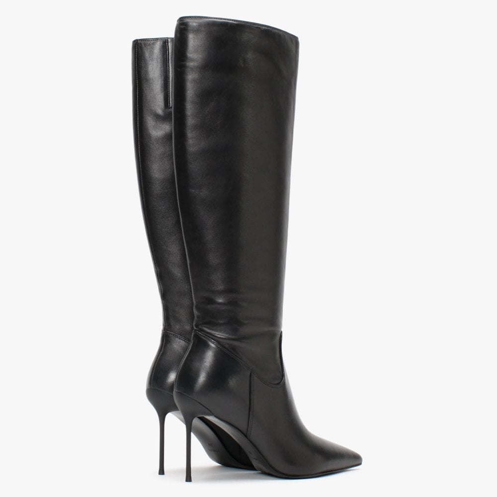 Slimmy Black Leather Knee Boots
