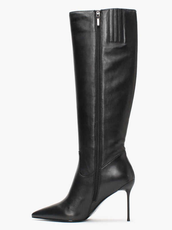 Slimmy Black Leather Knee Boots