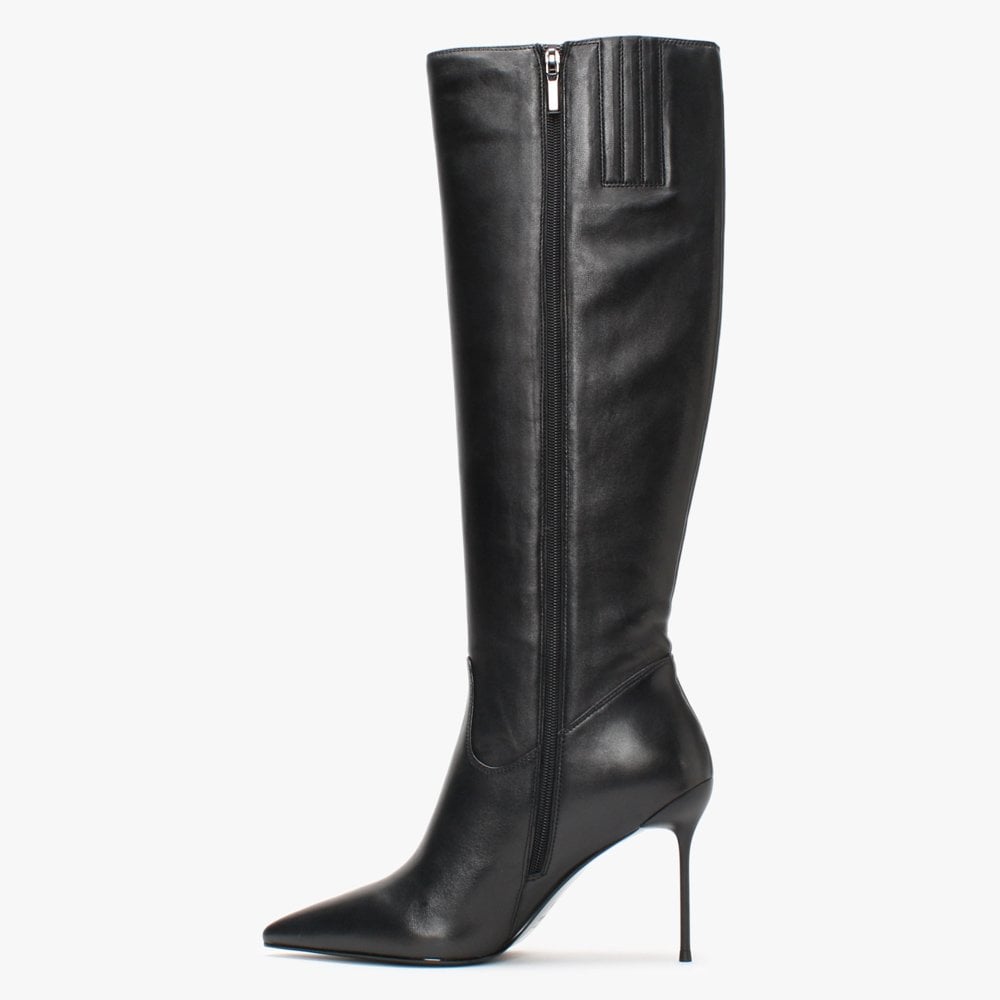 Slimmy Black Leather Knee Boots