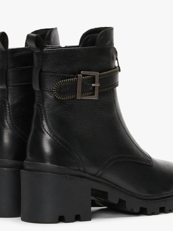 Sariela Black Leather Zip Ankle Boots