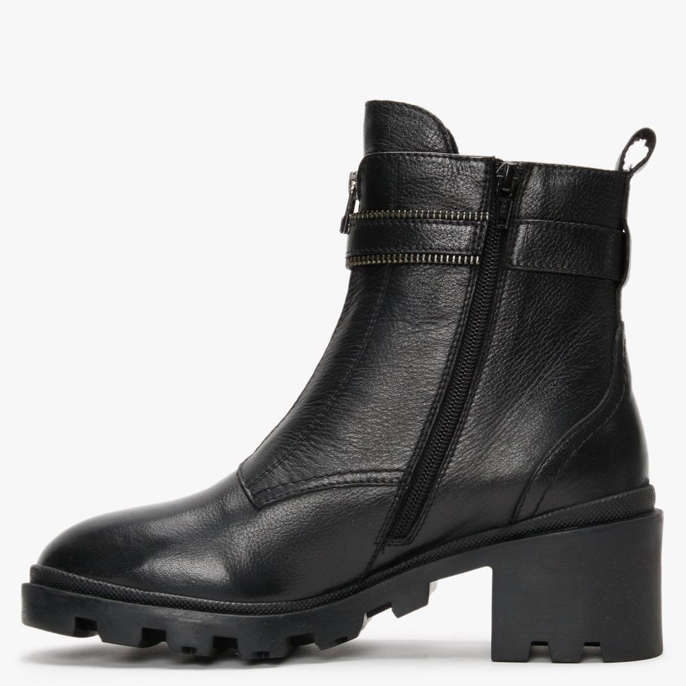 Sariela Black Leather Zip Ankle Boots