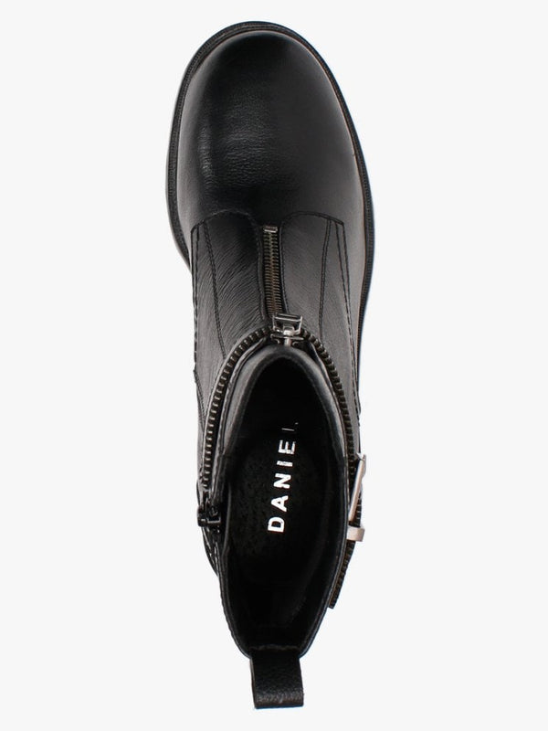 Sariela Black Leather Zip Ankle Boots