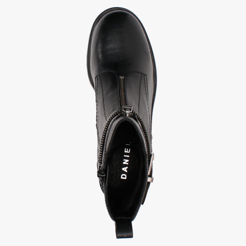 Sariela Black Leather Zip Ankle Boots