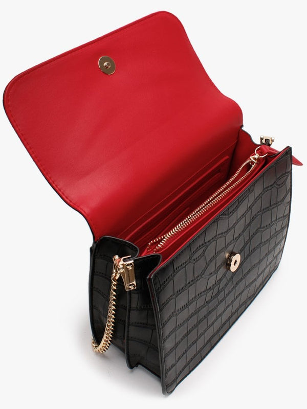 Juniper Black Moc Croc Satchel Bag