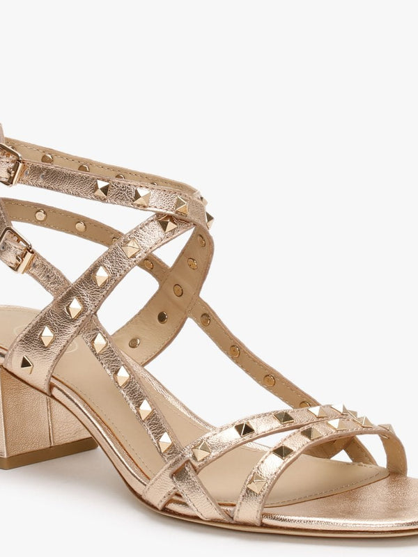 Iman Rame Leather Studded Block Heel Sandals