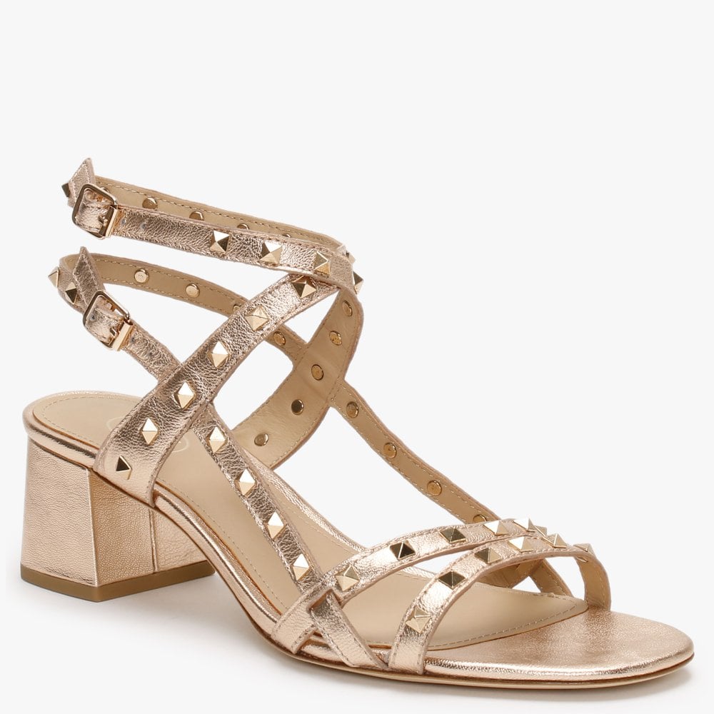 Iman Rame Leather Studded Block Heel Sandals
