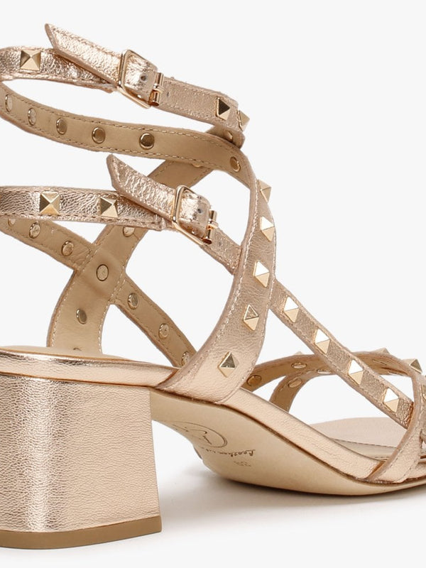 Iman Rame Leather Studded Block Heel Sandals