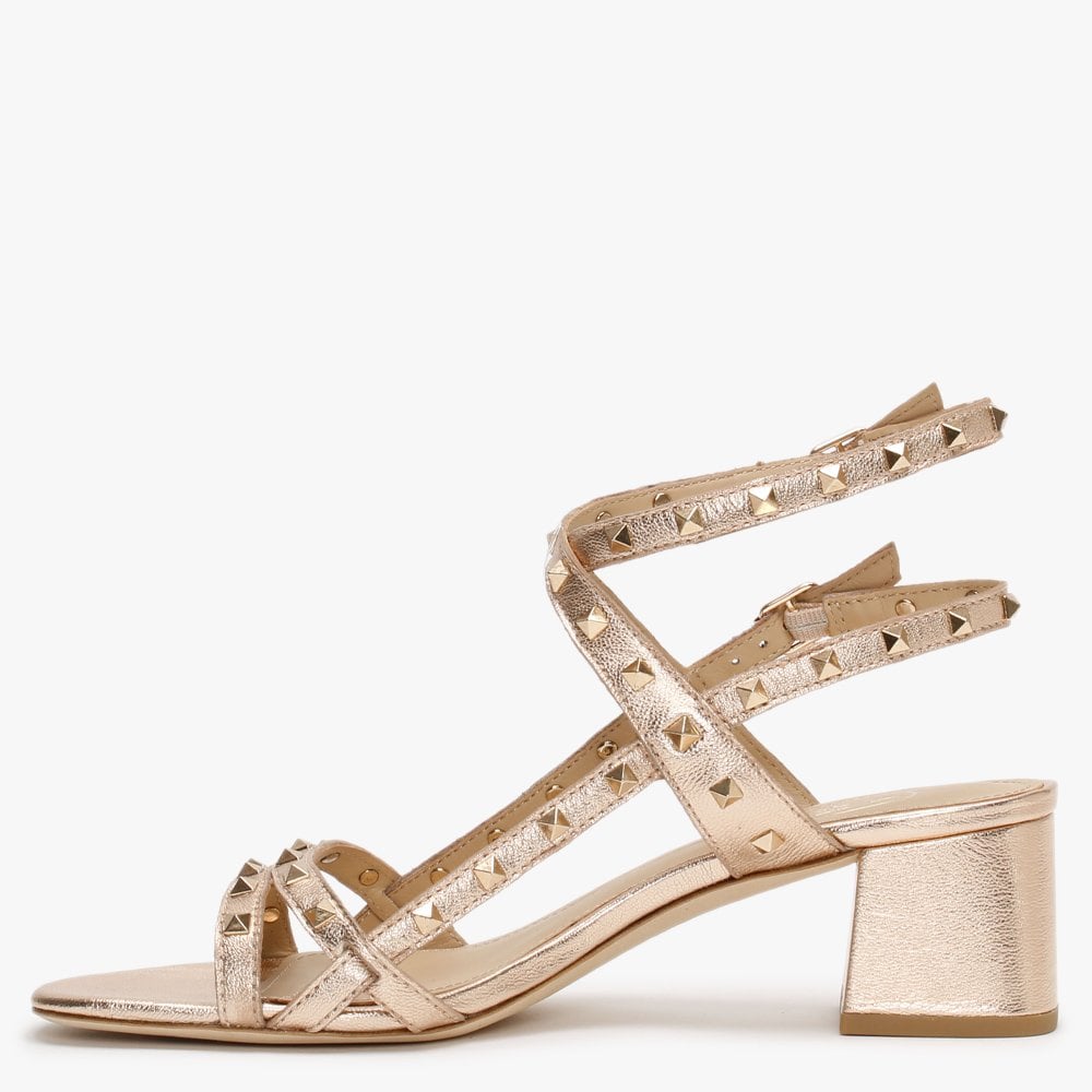 Iman Rame Leather Studded Block Heel Sandals