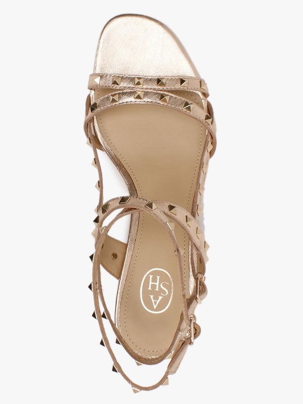 Iman Rame Leather Studded Block Heel Sandals