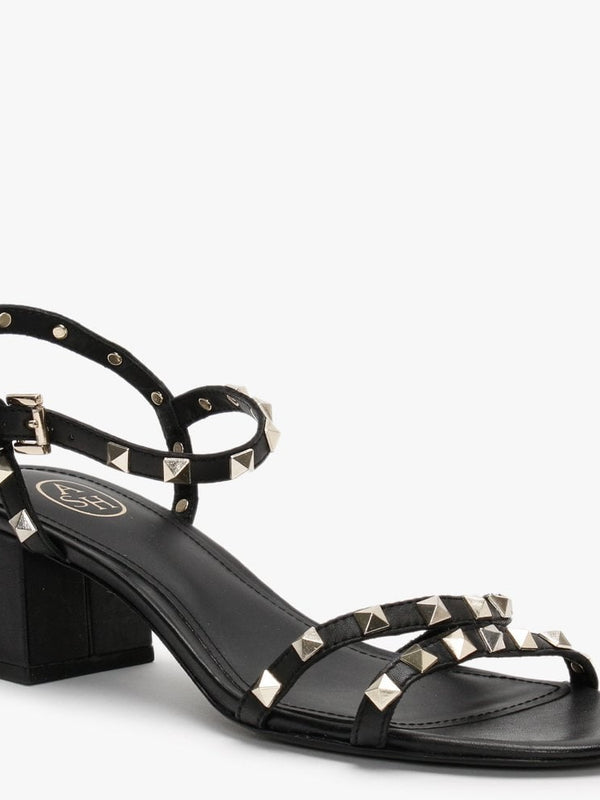 Iggy Black Leather Studded Sandals