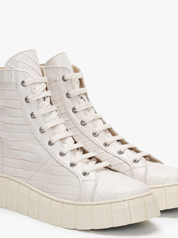 Borep Beige Leather Reptile High Top Trainers