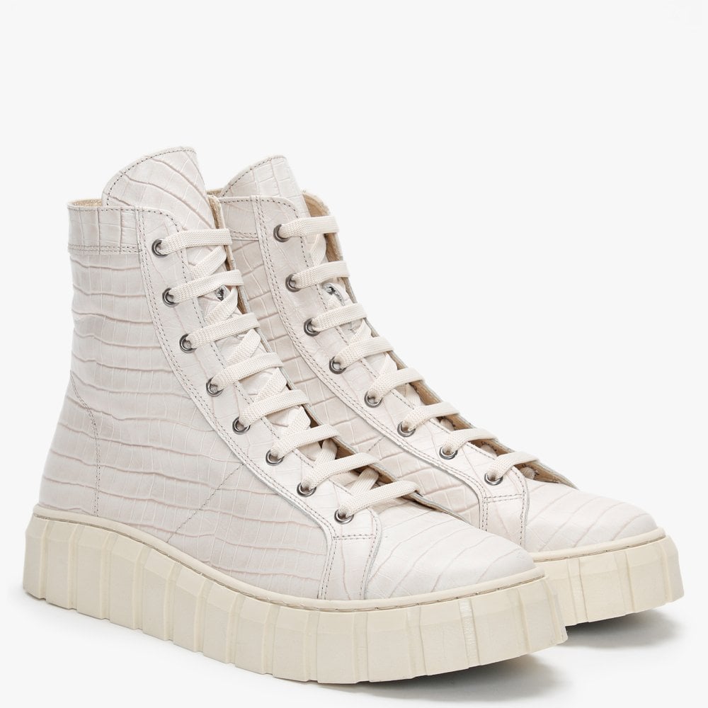 Borep Beige Leather Reptile High Top Trainers