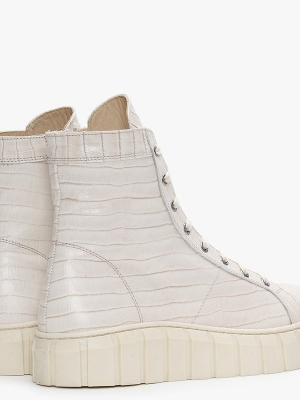 Borep Beige Leather Reptile High Top Trainers
