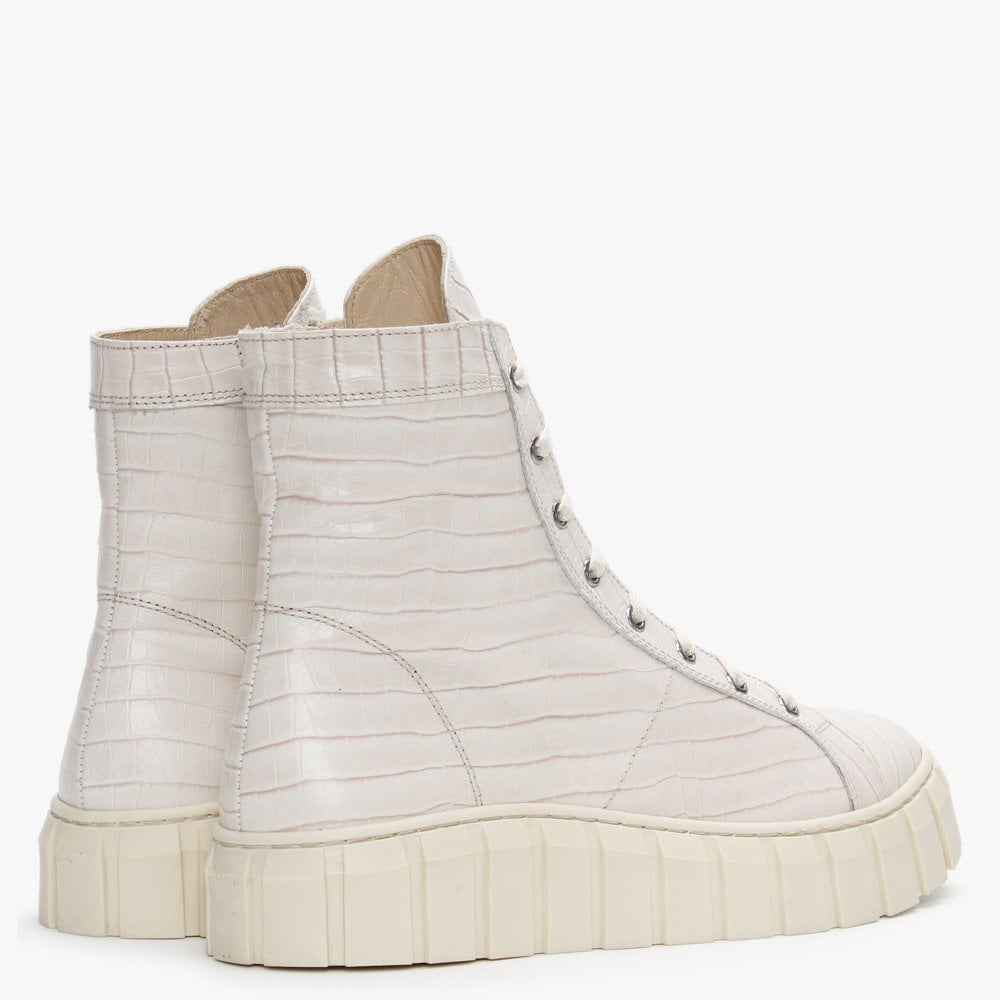 Borep Beige Leather Reptile High Top Trainers