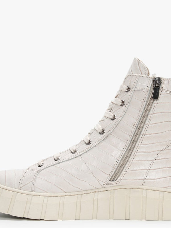 Borep Beige Leather Reptile High Top Trainers