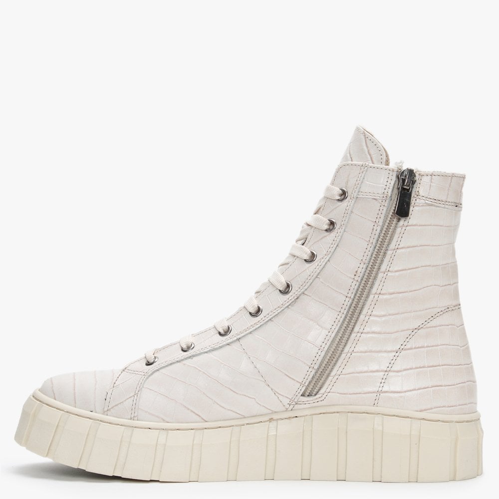 Borep Beige Leather Reptile High Top Trainers